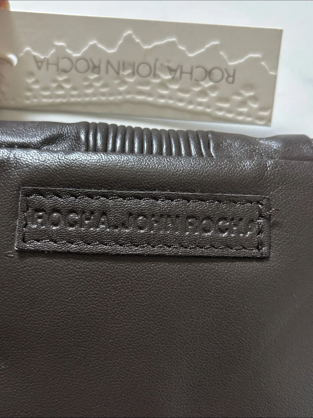 Rocha.john Rocha  Dark Brown Gathered Leather Foldover Clutch